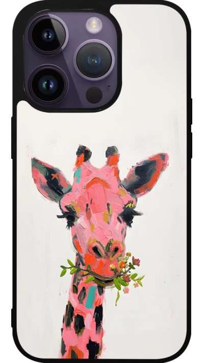 Coque iPhone 15 Pro - Silicone rigide noir Pink Girafe Paint