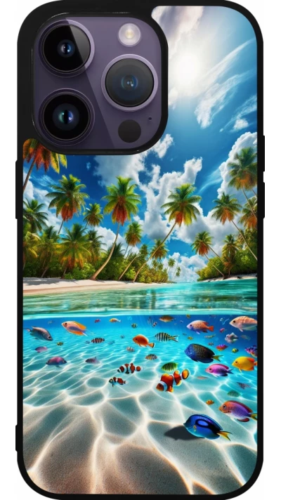 Coque iPhone 15 Pro - Silicone rigide noir Plage Paradis