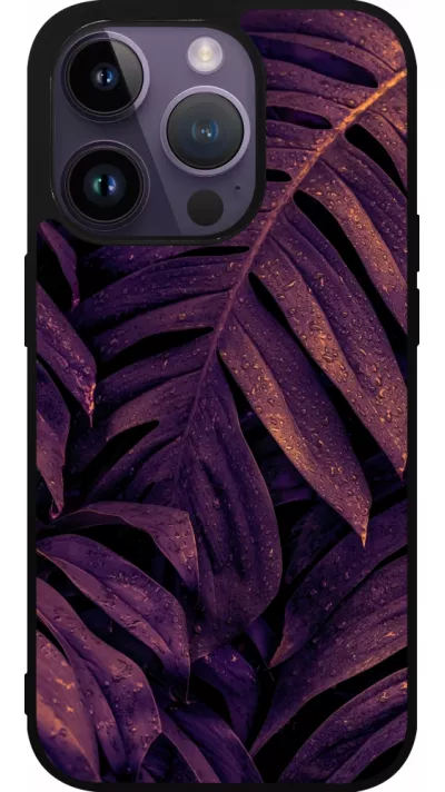 Coque iPhone 15 Pro - Silicone rigide noir Purple Light Leaves