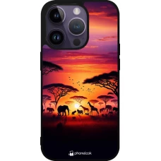 iPhone 15 Pro Case Hülle - Silikon schwarz Safari Sonnenuntergang Wildtiere
