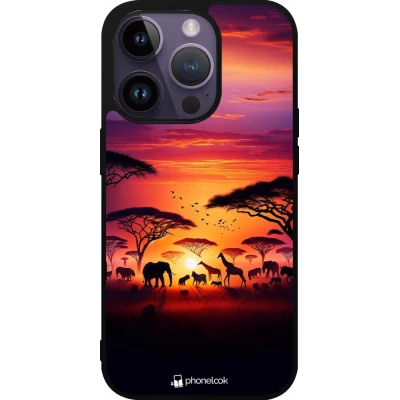 iPhone 15 Pro Case Hülle - Silikon schwarz Safari Sonnenuntergang Wildtiere