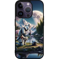 iPhone 15 Pro Case Hülle - Silikon schwarz Samurai Katana Mond