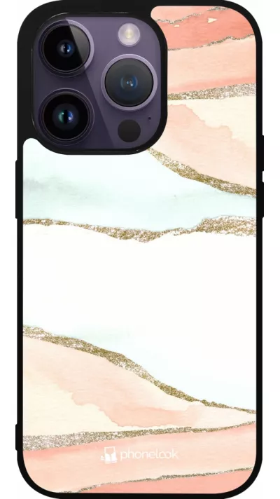 Coque iPhone 15 Pro - Silicone rigide noir Shimmering Orange