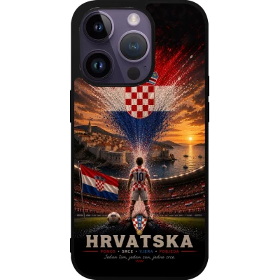Coque iPhone 15 Pro - Silicone rigide noir Football Croatie splash 2026