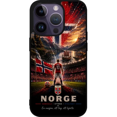 Coque iPhone 15 Pro - Silicone rigide noir Football Norvège splash 2026