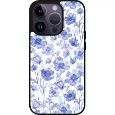 iPhone 15 Pro Case Hülle - Silikon schwarz Spring 23 watercolor blue flowers