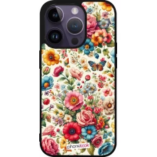 Coque iPhone 15 Pro - Silicone rigide noir Spring 25 printemps fleuri