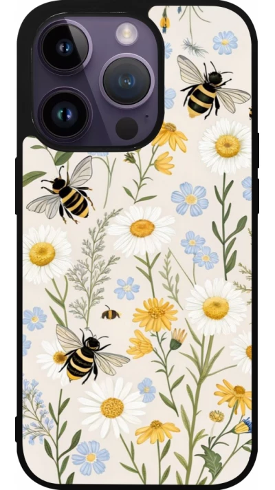 Coque iPhone 15 Pro - Silicone rigide noir Pattern bees Spring 2026