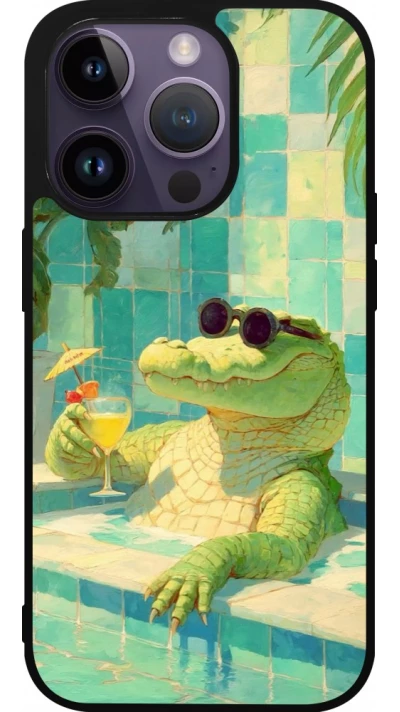 Coque iPhone 15 Pro - Silicone rigide noir Crocodile in the swimming pool Summer 2026