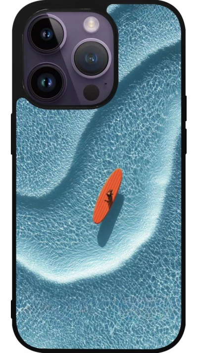 Coque iPhone 15 Pro - Silicone rigide noir Orange surf Summer 2026