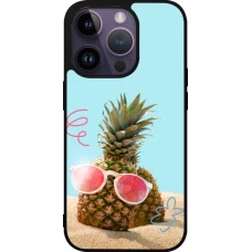 Coque iPhone 15 Pro - Silicone rigide noir Pineapple with glasses Summer 2026