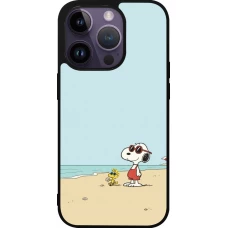 Coque iPhone 15 Pro - Silicone rigide noir Snoopy on the beach Summer 2026