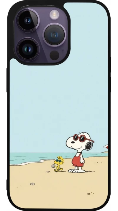 Coque iPhone 15 Pro - Silicone rigide noir Snoopy on the beach Summer 2026
