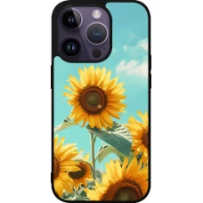 Coque iPhone 15 Pro - Silicone rigide noir Sunflowers Summer 2026