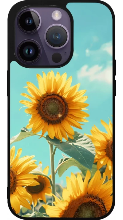 Coque iPhone 15 Pro - Silicone rigide noir Sunflowers Summer 2026