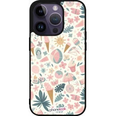 Coque iPhone 15 Pro - Silicone rigide noir Summer Pink Pattern