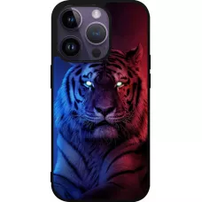 Coque iPhone 15 Pro - Silicone rigide noir Tiger Blue Red