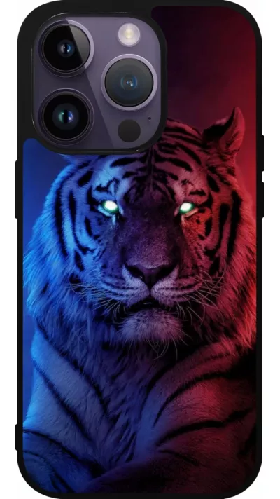 Coque iPhone 15 Pro - Silicone rigide noir Tiger Blue Red