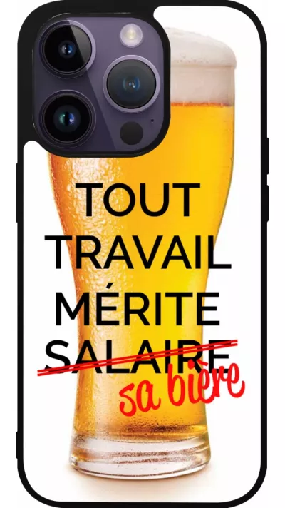 Coque iPhone 15 Pro - Silicone rigide noir Tout travail mérite sa bière