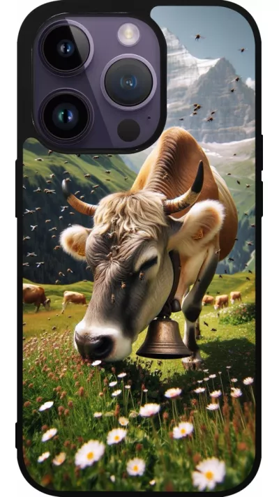 iPhone 15 Pro Case Hülle - Silikon schwarz Kuh Berg Wallis