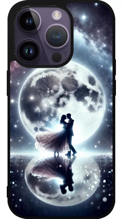 Coque iPhone 15 Pro - Silicone rigide noir Valentine 2024 Love under the moon