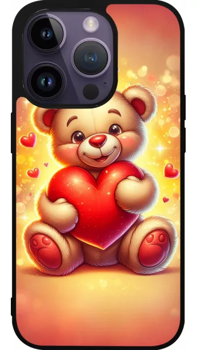 Coque iPhone 15 Pro - Silicone rigide noir Valentine 2024 Teddy love