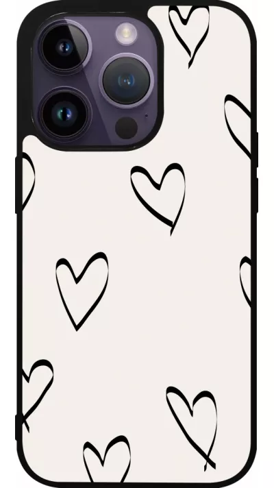 Coque iPhone 15 Pro - Silicone rigide noir Valentine 2023 minimalist hearts