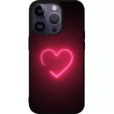 Coque iPhone 15 Pro - Silicone rigide noir Valentine 2023 single neon heart