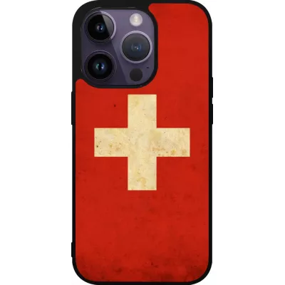 Coque iPhone 15 Pro - Silicone rigide noir Vintage Flag SWISS