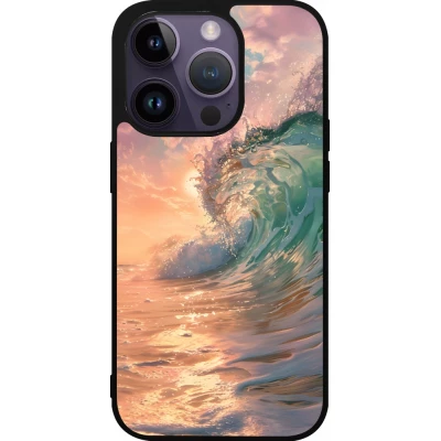 Coque iPhone 15 Pro - Silicone rigide noir Wave Sunset