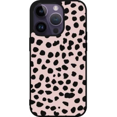 Coque iPhone 15 Pro - Silicone rigide noir Wild Leopard Pink