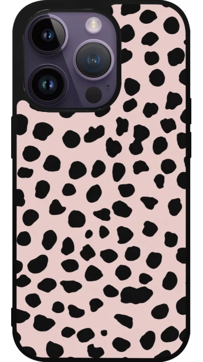 Coque iPhone 15 Pro - Silicone rigide noir Wild Leopard Pink