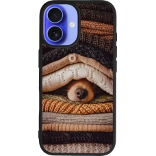 Coque iPhone 16 - Silicone rigide noir Autumn 26 Dog under the covers