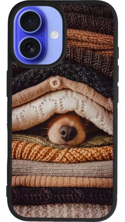 Coque iPhone 16 - Silicone rigide noir Autumn 26 Dog under the covers
