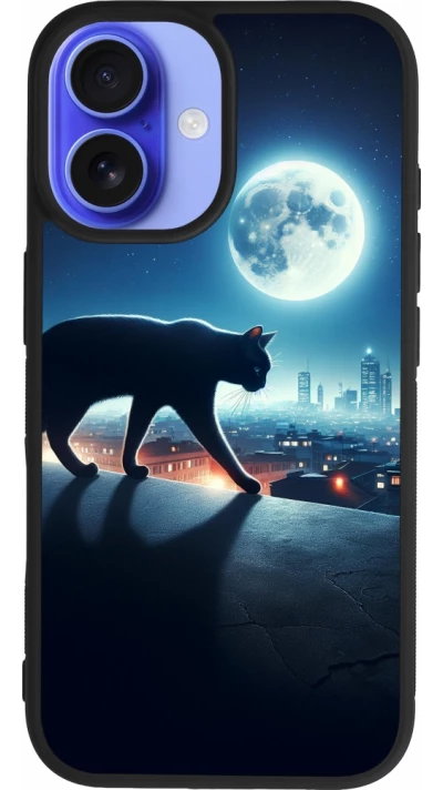 iPhone 16 Case Hülle - Silikon schwarz Schwarze Katze unter dem Vollmond