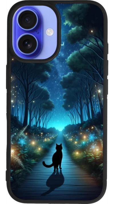 iPhone 16 Case Hülle - Silikon schwarz Schwarze Katze Spaziergang