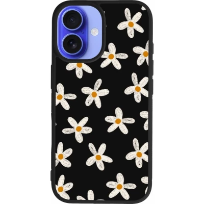 Coque iPhone 16 - Silicone rigide noir Easter 2024 white on black flower
