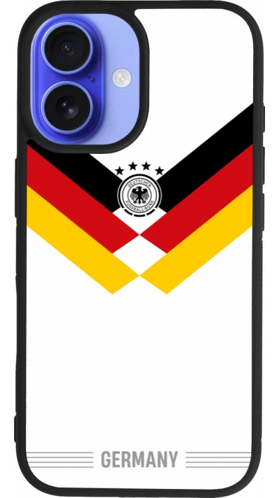 Coque iPhone 16 - Silicone rigide noir Maillot de football Allemagne 2026 personnalisable