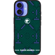 Coque iPhone 16 - Silicone rigide noir Maillot de football Arabie saoudite 2026 personnalisable
