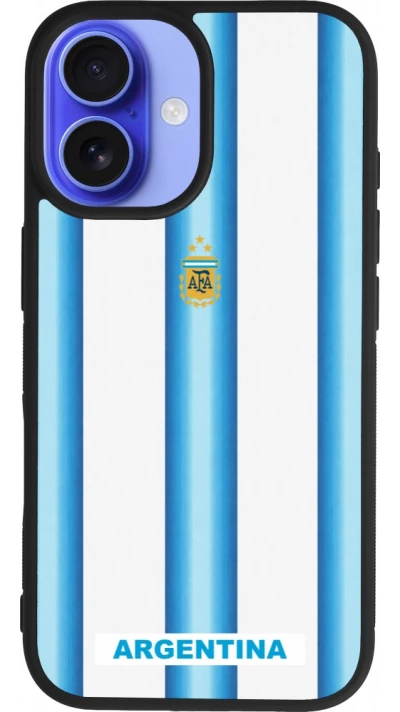 Coque iPhone 16 - Silicone rigide noir Maillot de football Argentine 2026 personnalisable