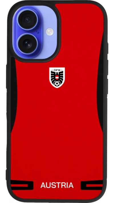 Coque iPhone 16 - Silicone rigide noir Maillot de football Autriche 2026 personnalisable