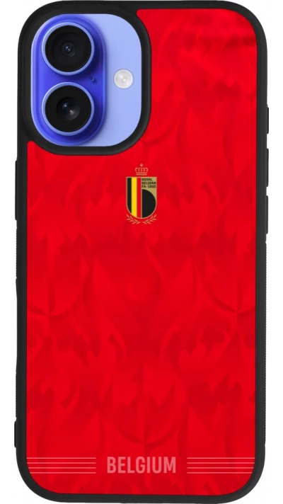 Coque iPhone 16 - Silicone rigide noir Maillot de football Belgique 2026 personnalisable