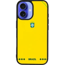 Coque iPhone 16 - Silicone rigide noir Maillot de football Bresil 2026 personnalisable