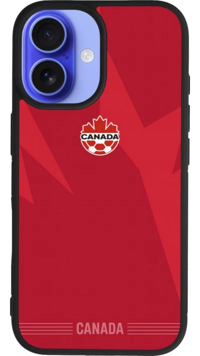 Coque iPhone 16 - Silicone rigide noir Maillot de football Canada 2026 personnalisable