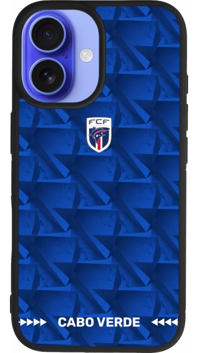 Coque iPhone 16 - Silicone rigide noir Maillot de football Cap-Vert 2026 personnalisable