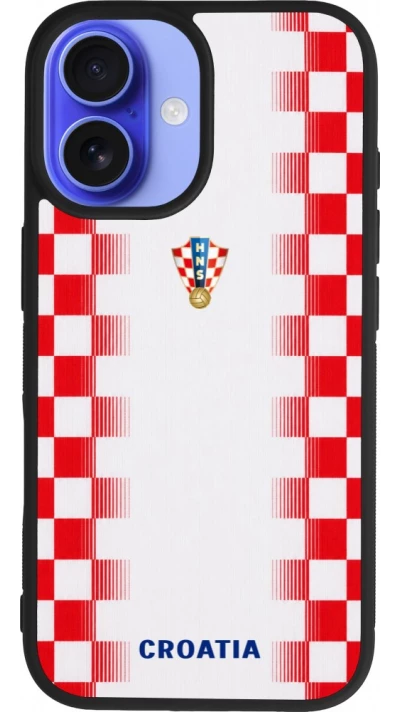 Coque iPhone 16 - Silicone rigide noir Maillot de football Croatie 2026 personnalisable
