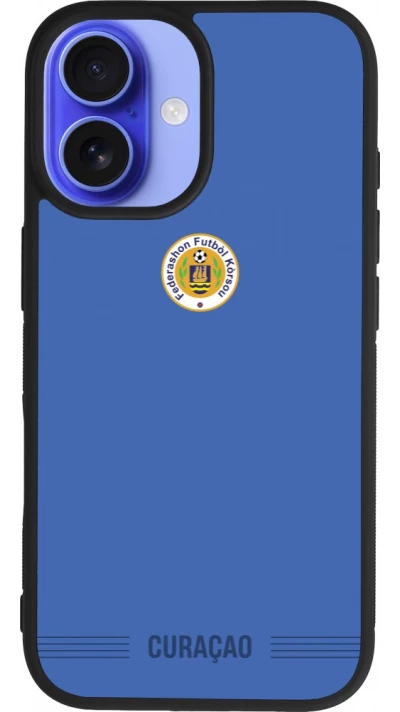 Coque iPhone 16 - Silicone rigide noir Maillot de football Curaçao 2026 personnalisable
