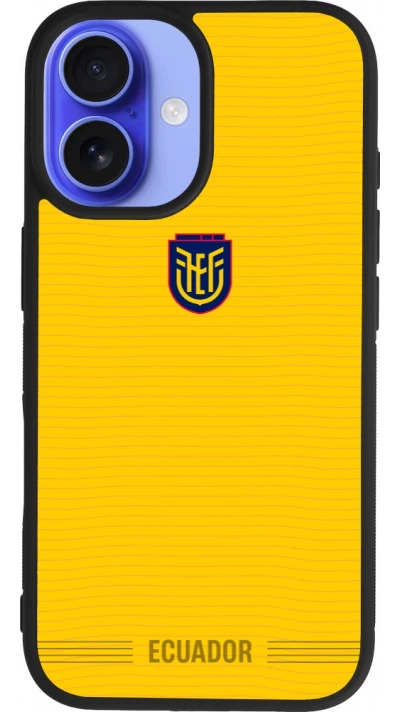 Coque iPhone 16 - Silicone rigide noir Maillot de football Équateur 2026 personnalisable