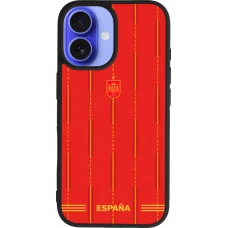 Coque iPhone 16 - Silicone rigide noir Maillot de football Espagne 2026 personnalisable