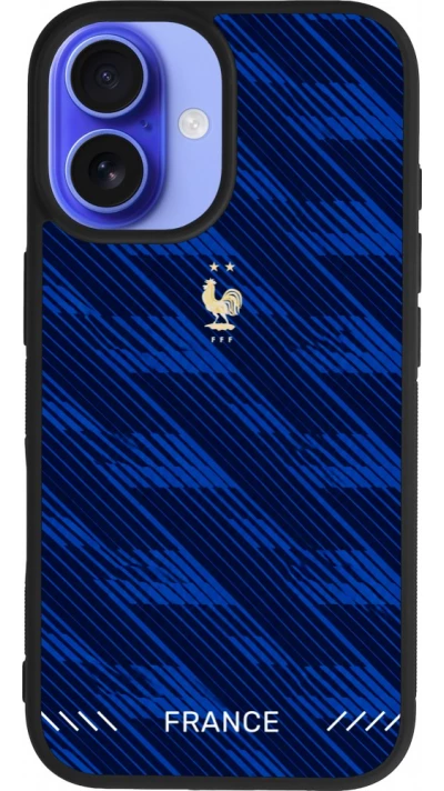 Coque iPhone 16 - Silicone rigide noir Maillot de football France 2026 personnalisable